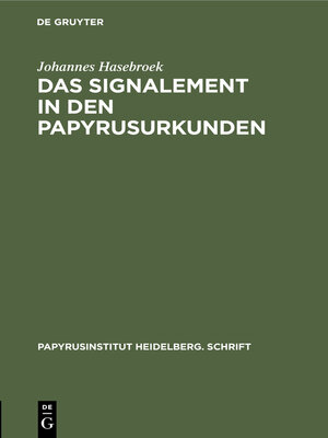 cover image of Das Signalement in den Papyrusurkunden